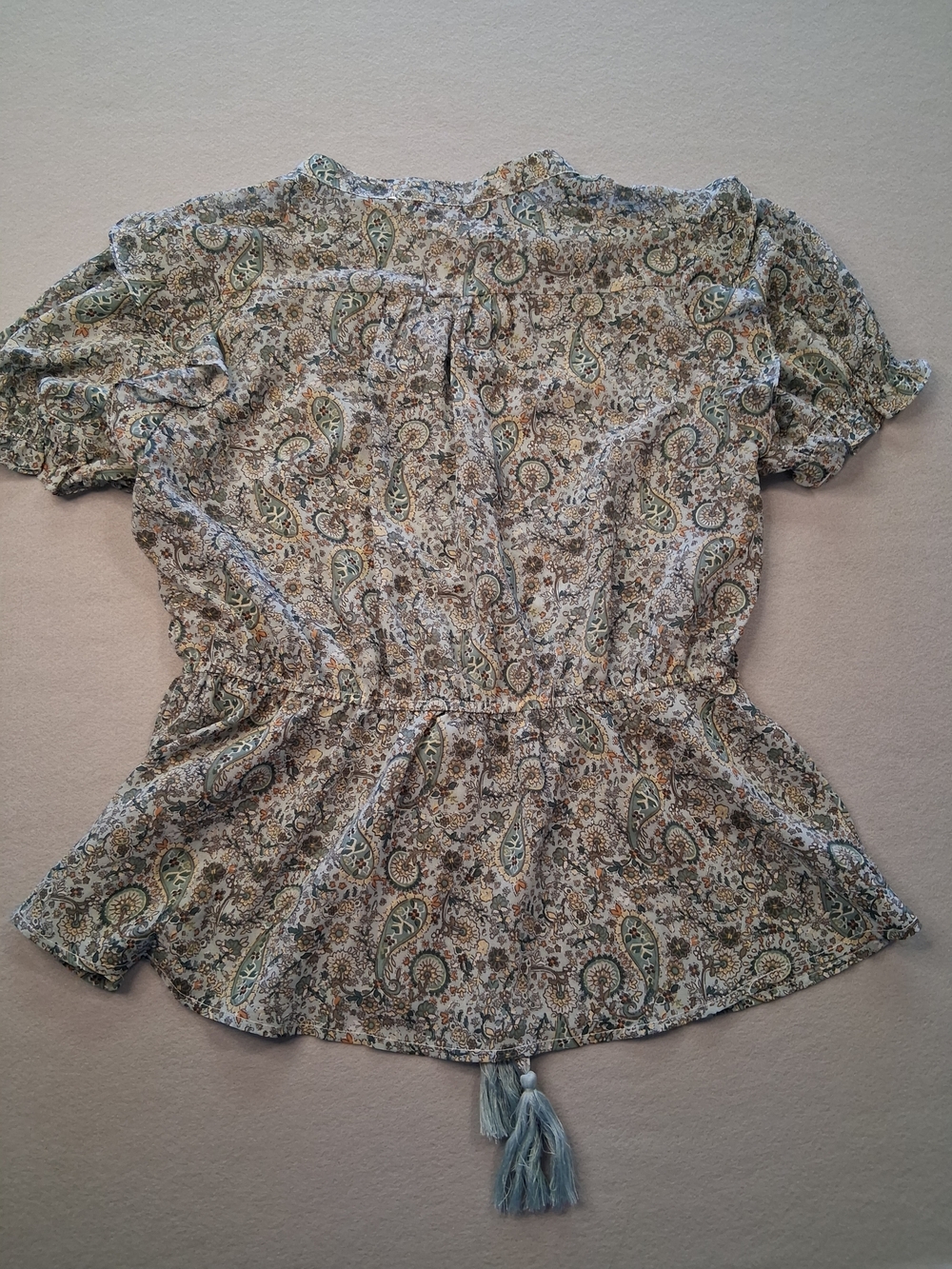 DAVI & DANI Light Sage Paisley Button-Up Tie Blouse - Picture 7 of 7
